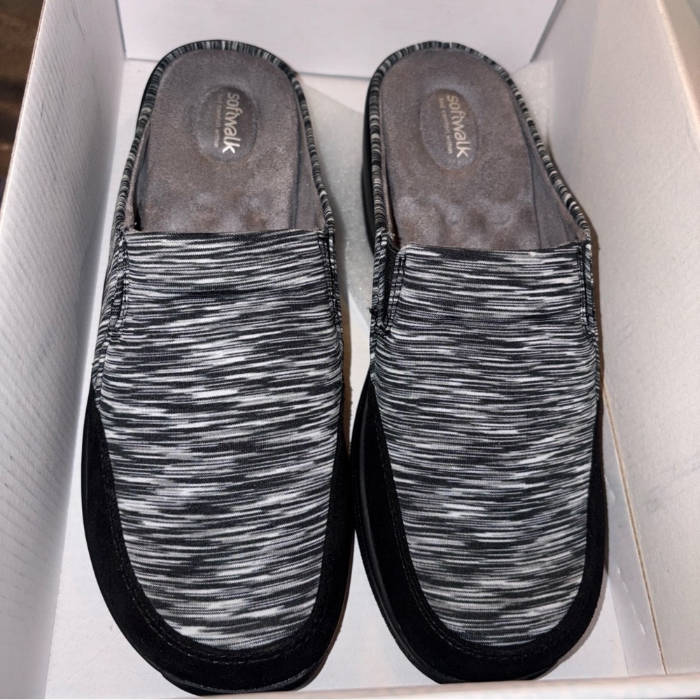 Softwalk Slip-on Alcon Black/Gray Clog Mule Size 8 1/2M Comfort, Lightweight NEW
